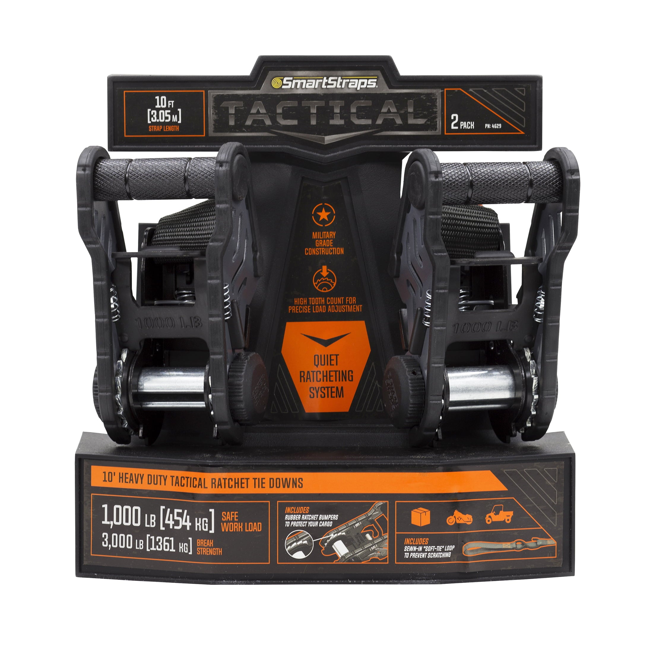 SmartStraps 10' 3000 lb Tactical Ratchet Tie Down 2 Pack Orange