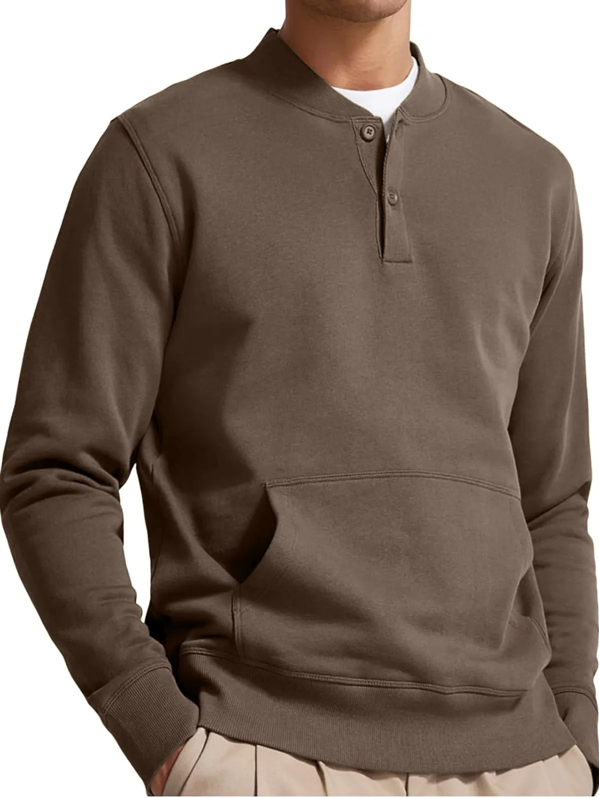 Men's Henley Casual Long Sleeve Stylish Button Pocket Pullover Sweatshirt