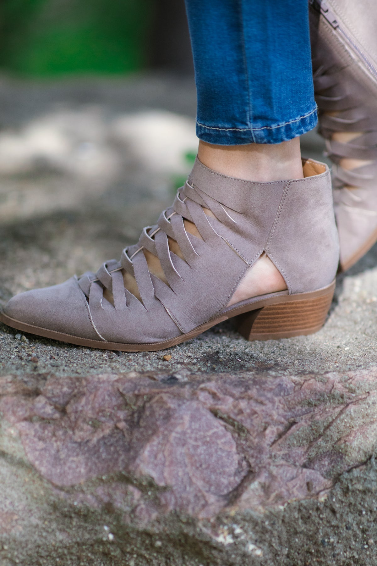 Mocha Faux Suede Bootie With Cutouts