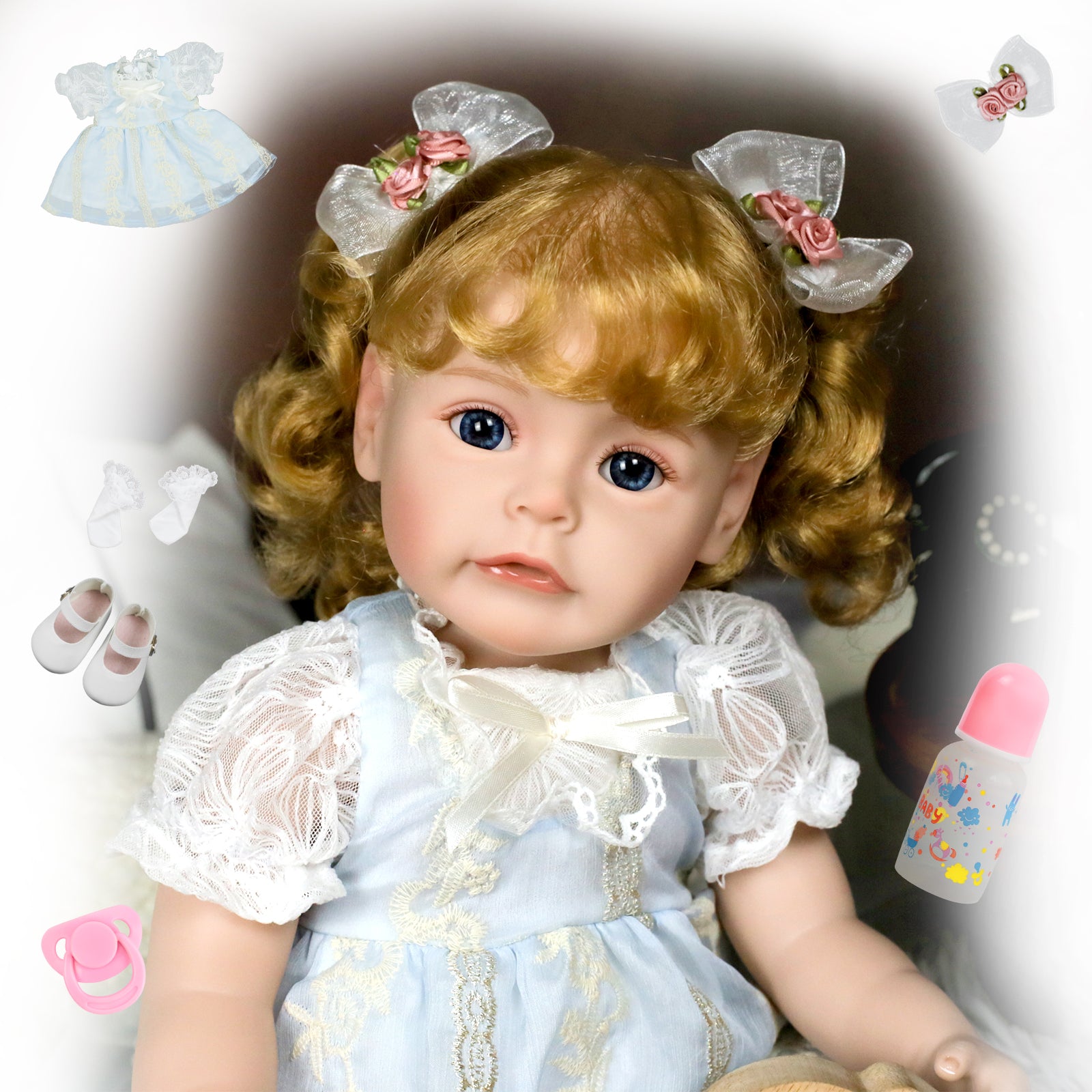 Lifelike Reborn Baby Dolls Girl, 18 Inch Realistic Baby Doll Silicone Full Body with Blond Hair, Baby Toddler with Doll Accessories for Kids Age 3+