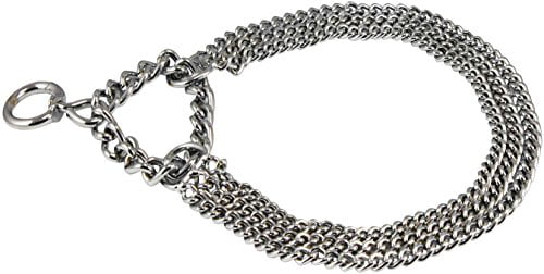 Triple Chain Heavy Duty Semi Choke Martingale Dog Collar 3mm Link Chrome 6 Sizes (#5 - Closed:24