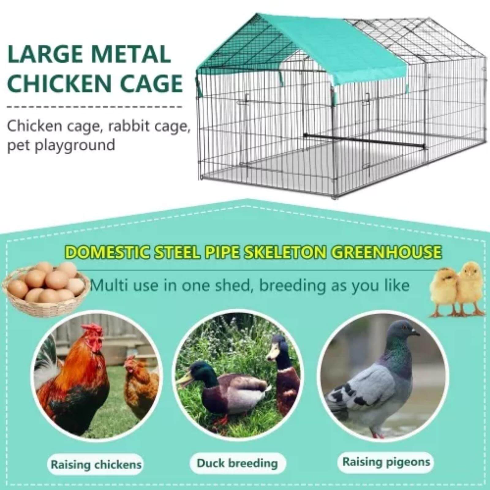 NiamVelo Extra Large Metal Chicken Coop， Outdoor Chicken Cage Chicken Coop Runs with Doorand Covere for Backyard Farm， Black