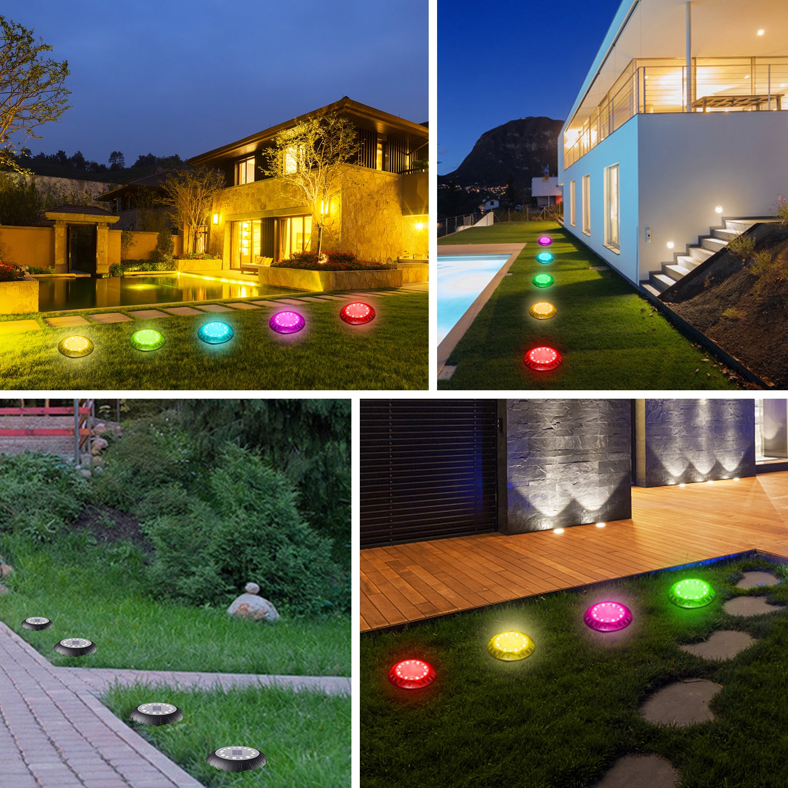 16LEDs Solar P-ower Energy Ground Lawn Lamp Disk Light Sensitive Light S-ensor IP65 Water Resistance Built-in 700mAh Rechargeable Cell for Patio Yard Garden Outdoor Use