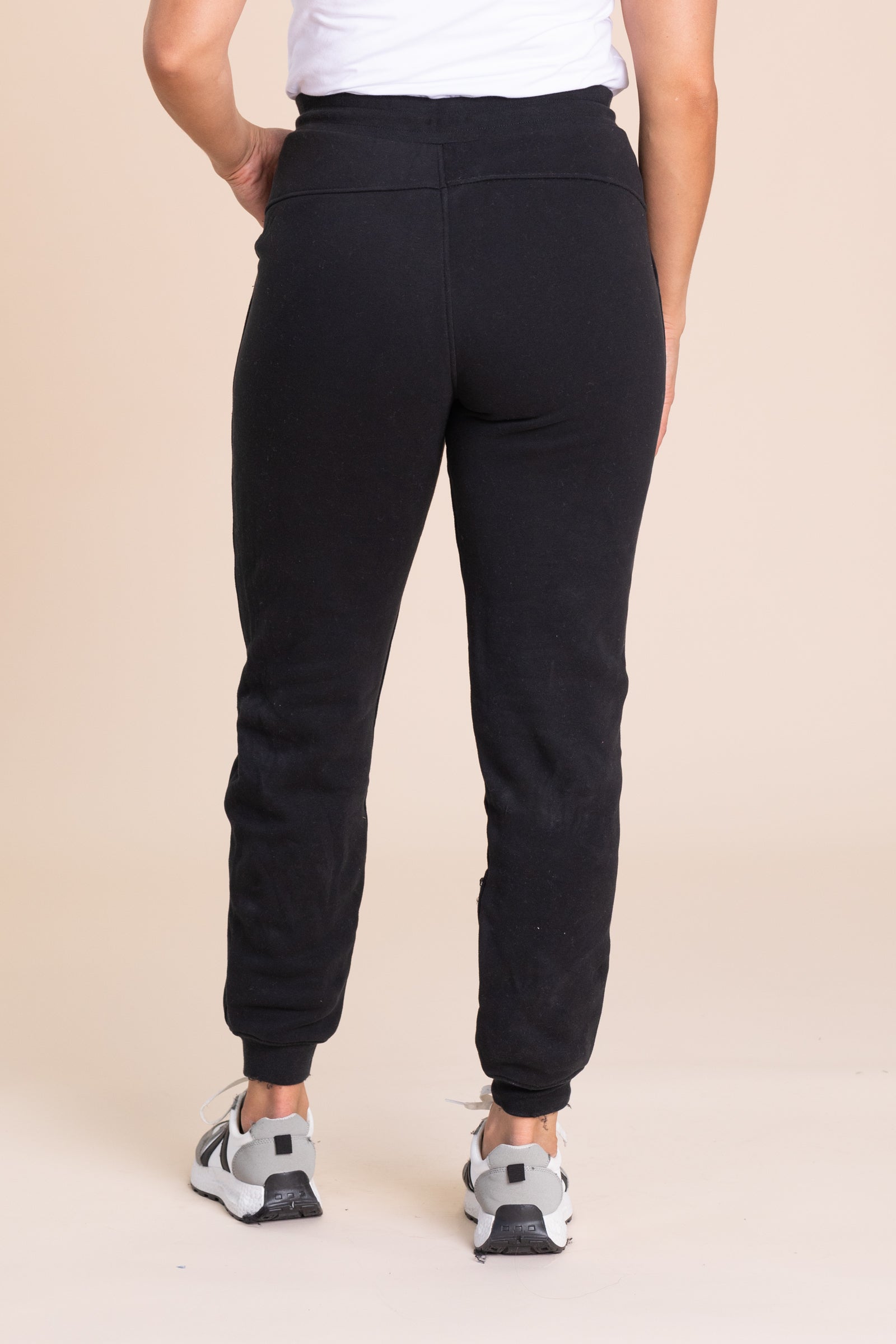 Black Solid Swoop Back Sweatpants