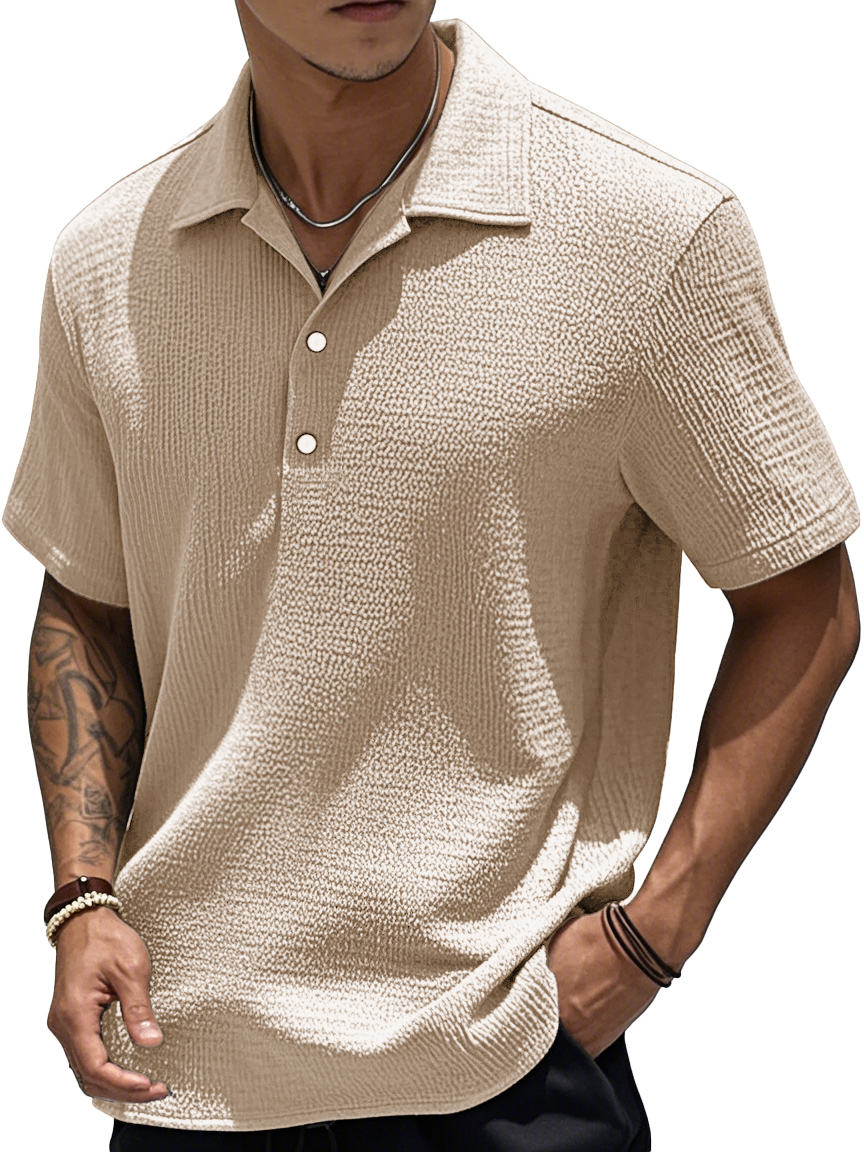 Men's Fashion Retro Pleated Fabric Short-sleeved Polo Shirt