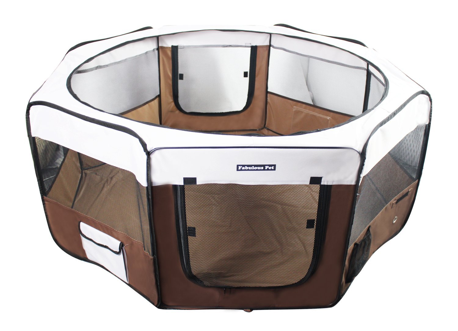 Fabulous Pet Medium Water Resistant Portable Doggie， Dog， Puppy， Cat， Kitten Play Pen-Coffee/Gray