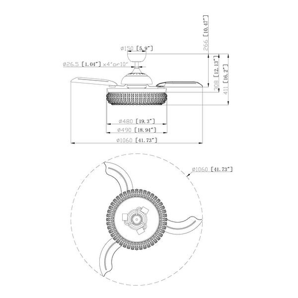 Modern 3-Blade Matte Black Carystal Retractable Ceiling Fan with Remote Control - 41.73-in W x 16.2-in H Shopping - The Best Deals on Ceiling Fans | 40529154