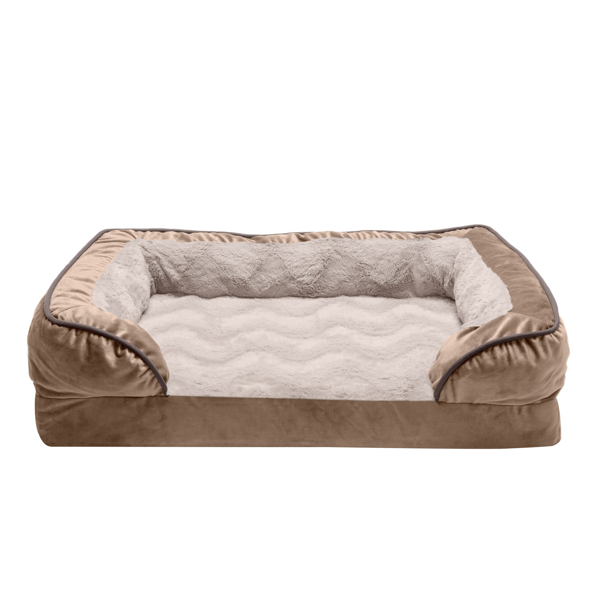 FurHaven Pet Products | Full Support Orthopedic Perfect Comfort Velvet Waves Sofa Pet Bed Dogs and Cats - Brownstone， Medium