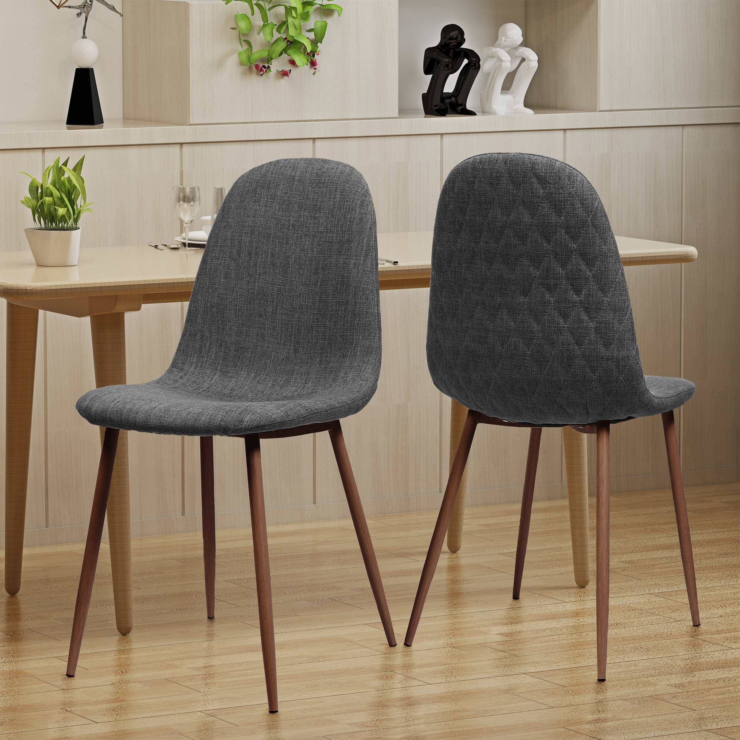 Sherdan Mid Century Fabric Dining Chairs with Wood Finished Legs - Set of 2