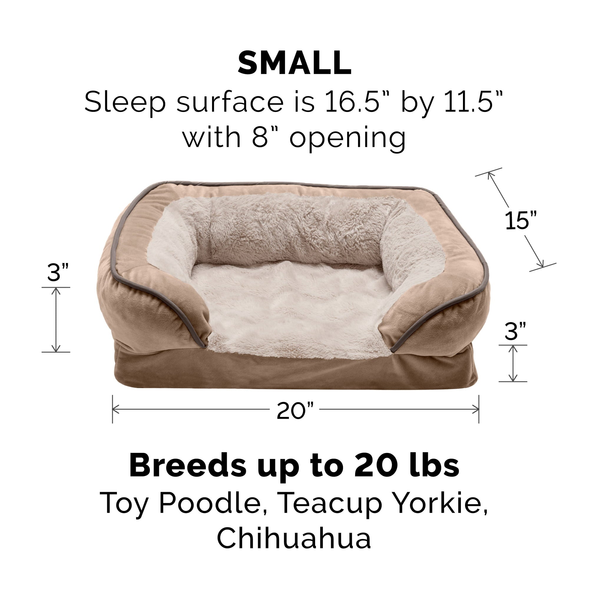 FurHaven Pet Products | Memory Foam Perfect Comfort Velvet Waves Sofa-Style Couch Pet Bed for Dogs and Cats， Brownstone， Small