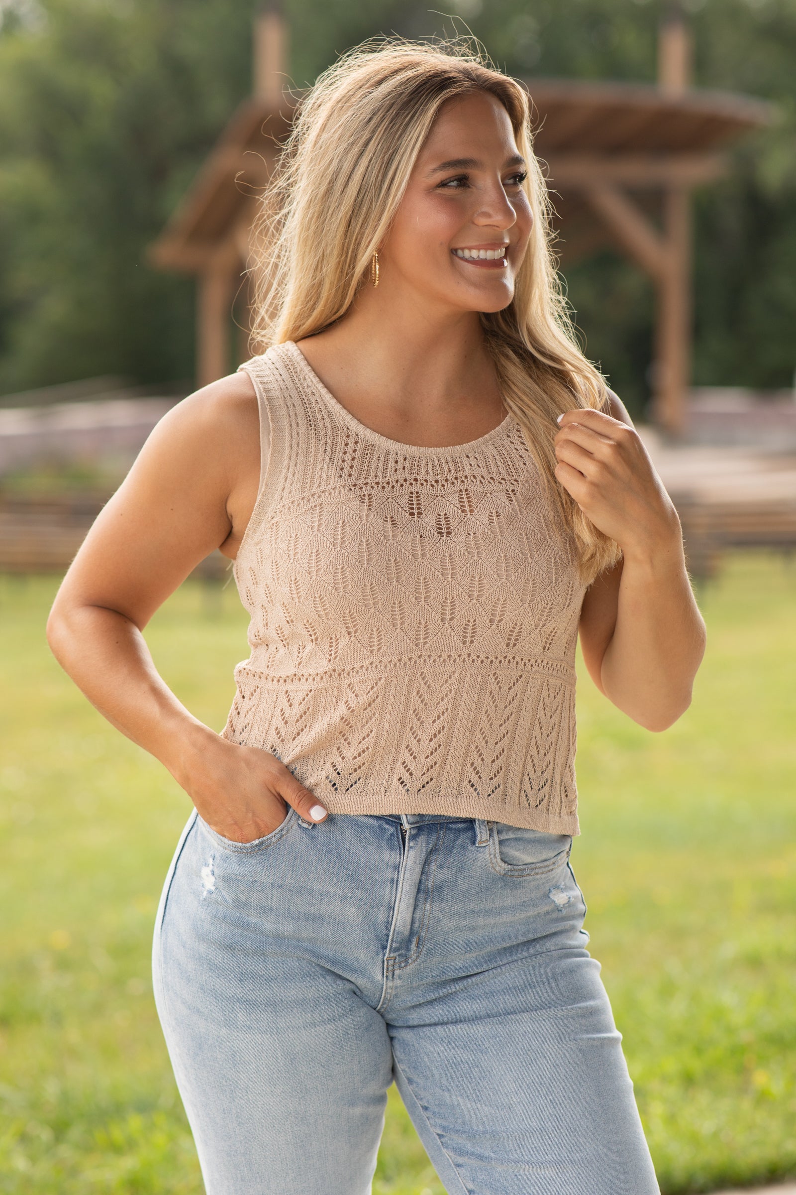 Light Weight Pointelle Tank Top