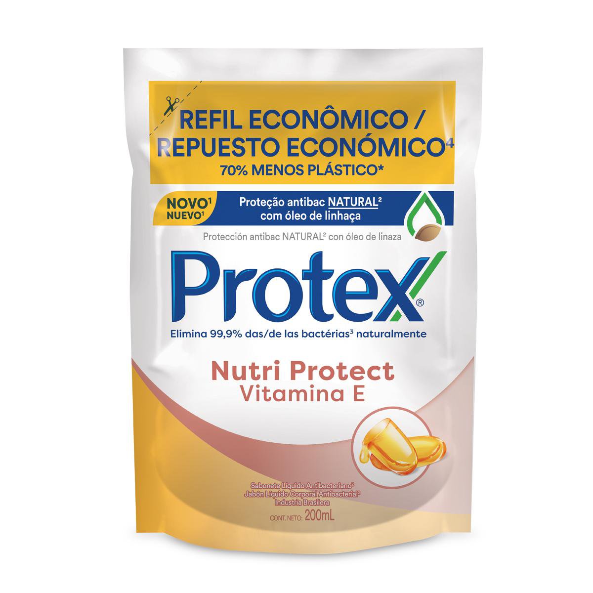 Refil Para Sabonete Liquido Antibacteriano Para as Maos Protex Nutri Protect Vitamina E 200 ml