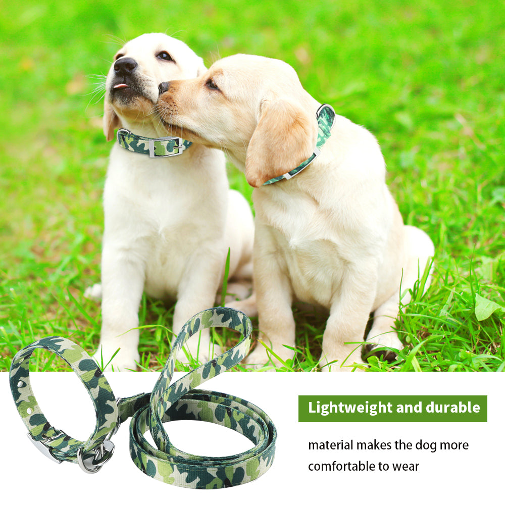 MASBRILL Durable Dog Collar Nylon Camouflage Adjustable Collar for Small Medium Dog Light-Green-S