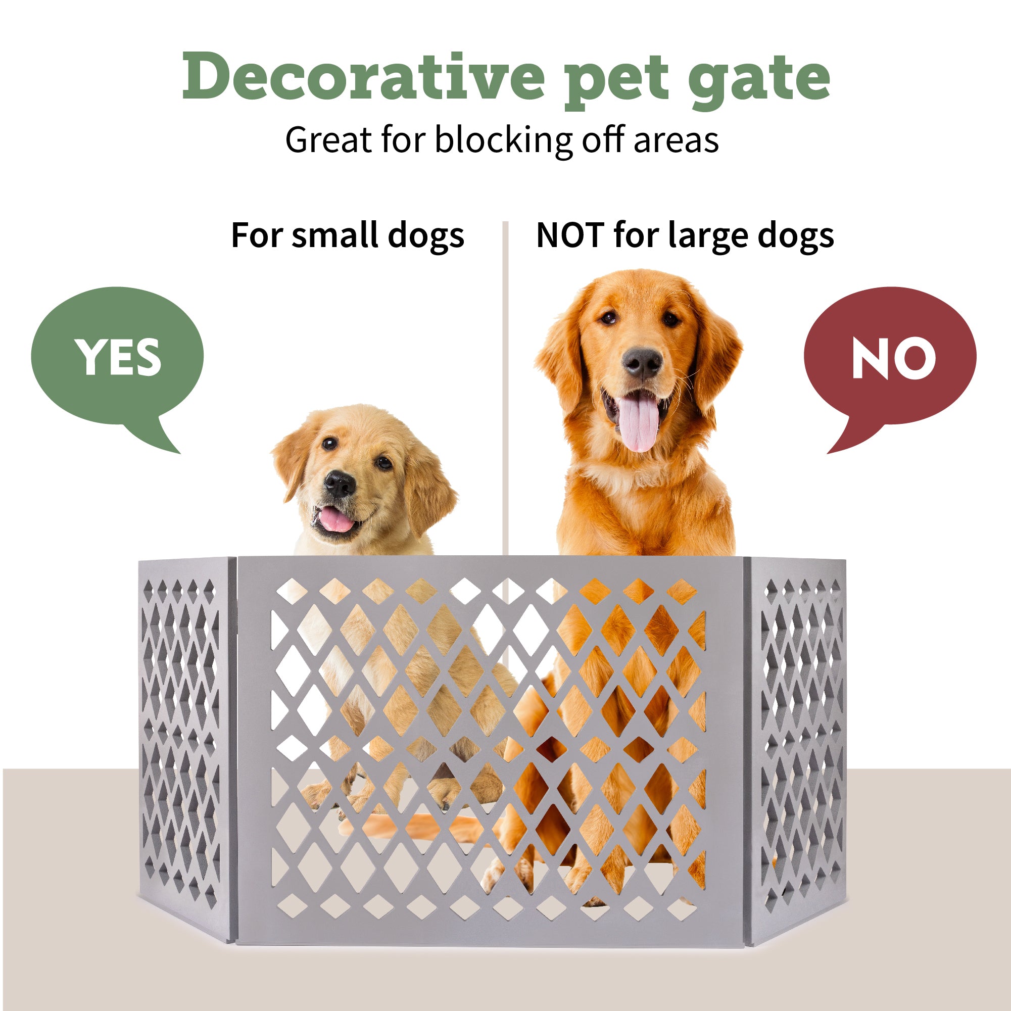 Hoovy Freestanding Decorative Pet Gate: Folding and Extending Dog and Puppy Gate for Home and Office Use | Keeps Pets Safe and Restricted to an Area | No Assembly Required (Diamond Decor， Grey)