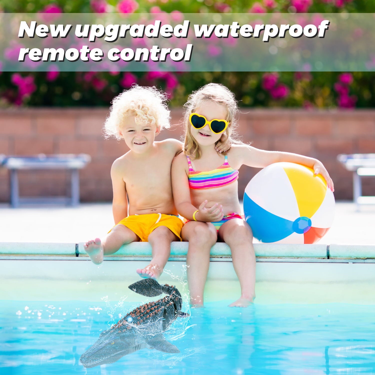 Richgv 2.4G Remote Control Dinosaur，RC Dino，Mosasaurus Toy，Kids Pool Toy，Dinosaur Toy for 3+ Year Old Boys，Water Toy，Christmas and Birthday Dinosaur Gift for Boys and Girls