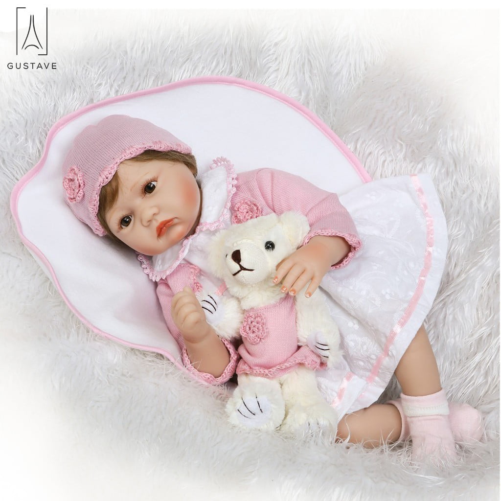 Gustave Realistic Reborn Baby Doll Girl Newborn Baby Silicone Vinyl 22" Handmade Weighted Body Pink Outfit Gift Set