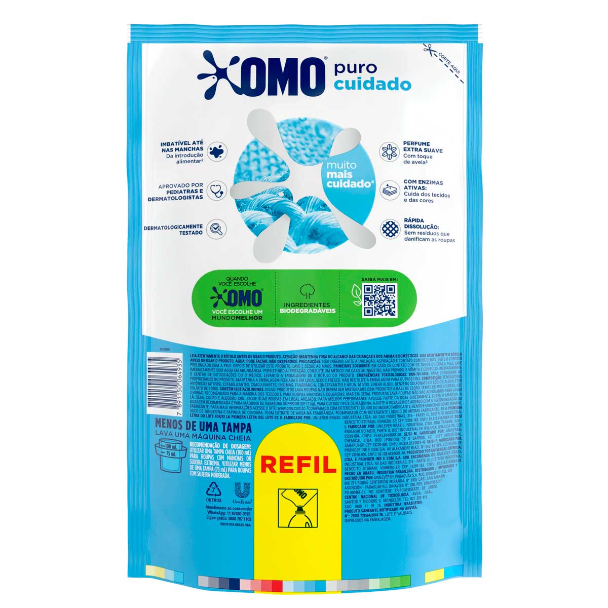 Sabao Liquido Refil OMO Puro Cuidado 900 ml