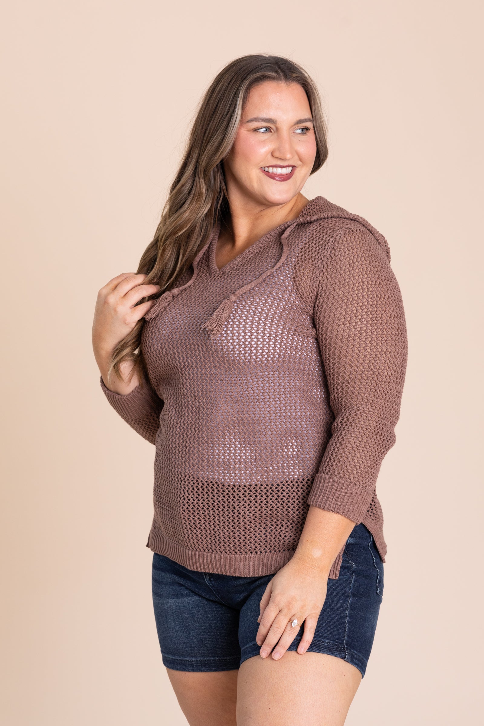 Fish Net Hoodie Lightweight Knit Top