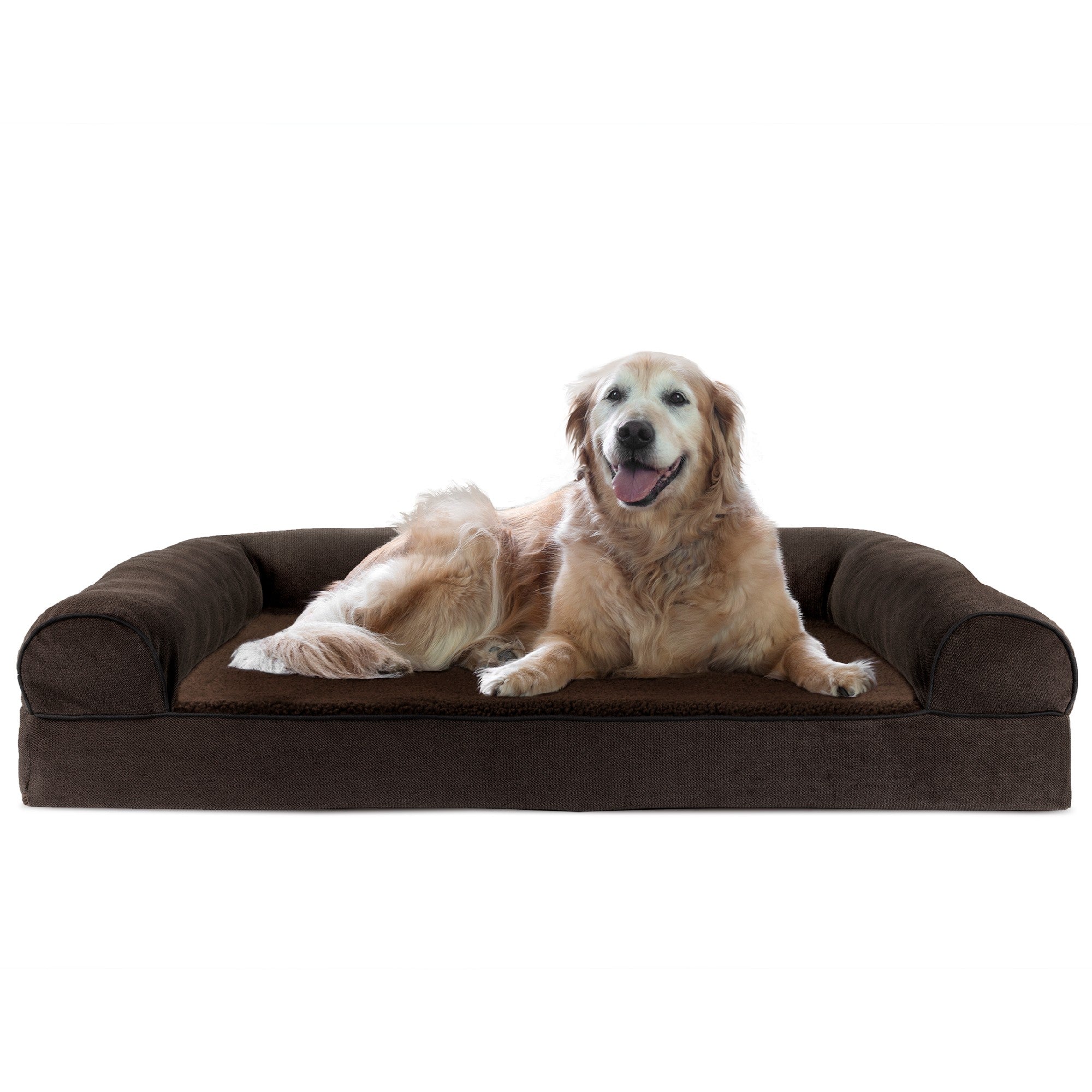 FurHaven | Cooling Gel Faux Fleece and Chenille Sofa Pet Bed for Dogs and Cats， Coffee， Jumbo