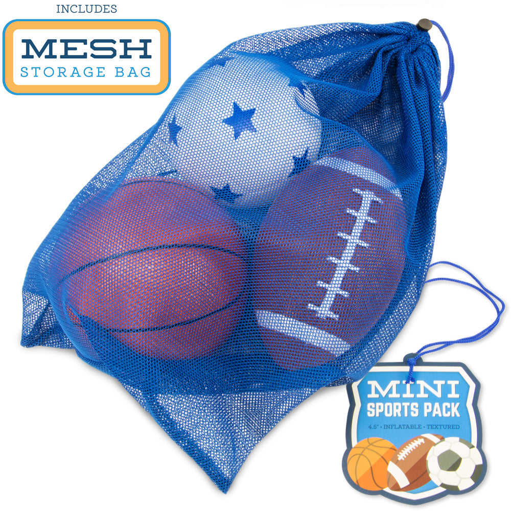 K-Roo Sports Mini Sports Pack: Inflatable Football， Soccer Ball， Basketball in Mini Mesh Bag