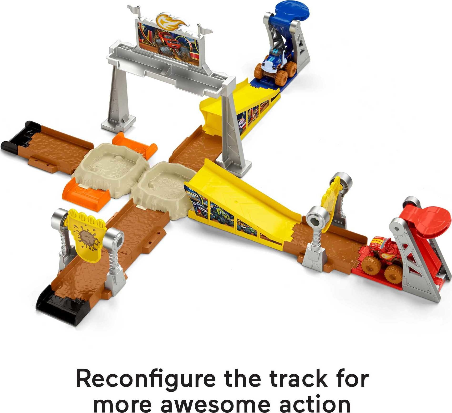 Fisher-Price Blaze and the Monster Machines Mud Pit Race Track Playset with 2 Toy Trucks and Slime