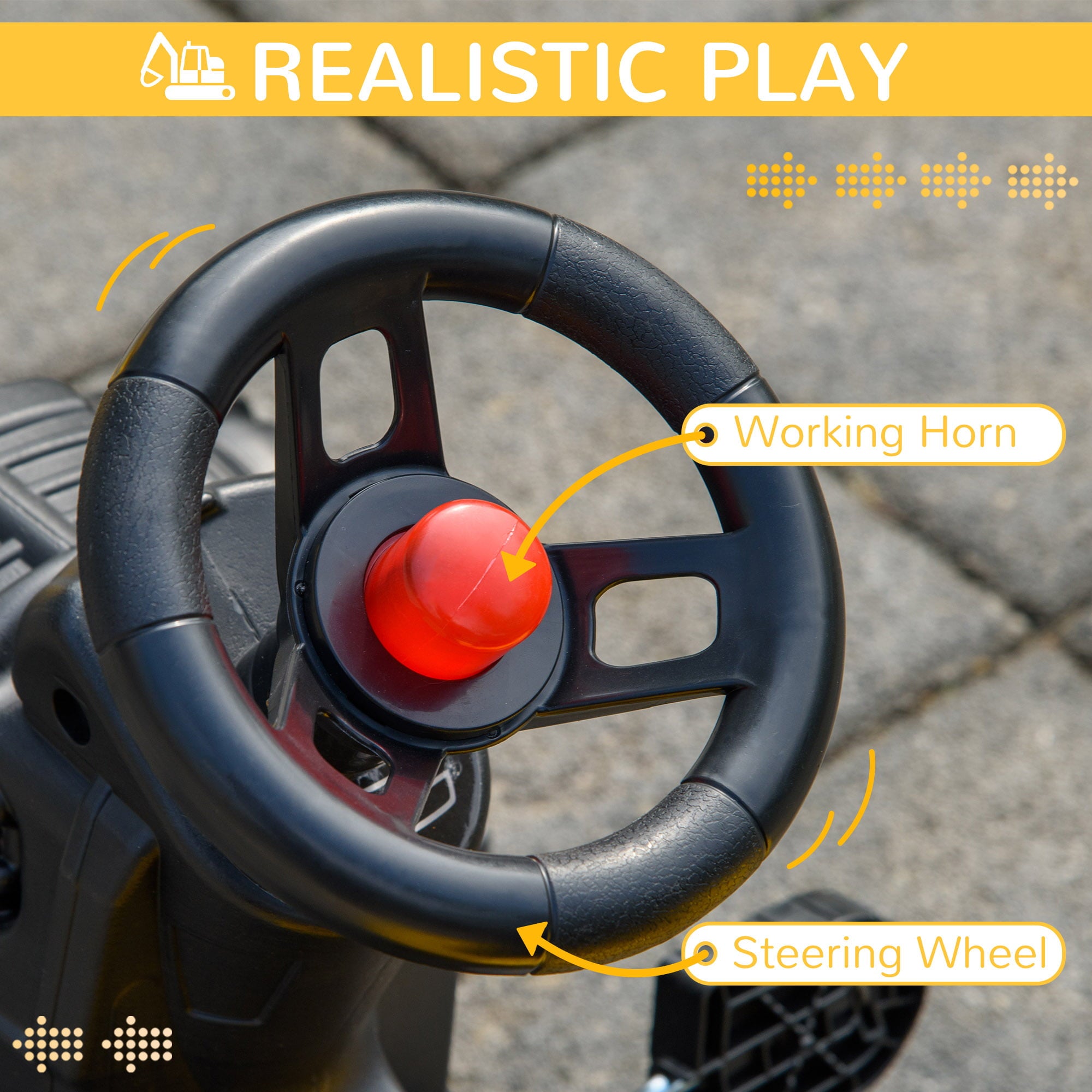 Aosom Kids Ride-On Construction， Pedal Excavator/Digger Toy with Horn for Kids and Toddlers 3+， Yellow