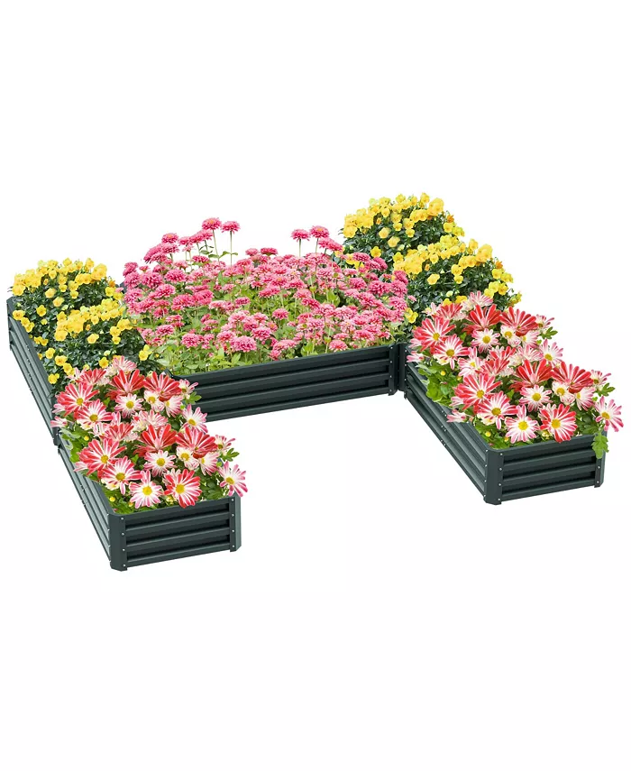 Outsunny 8 x 8' Raised Garden Bed Set， 5 Large Steel Flower Planters for Outdoor Plants， Easy Assembly for Vegetables， Herbs， Green