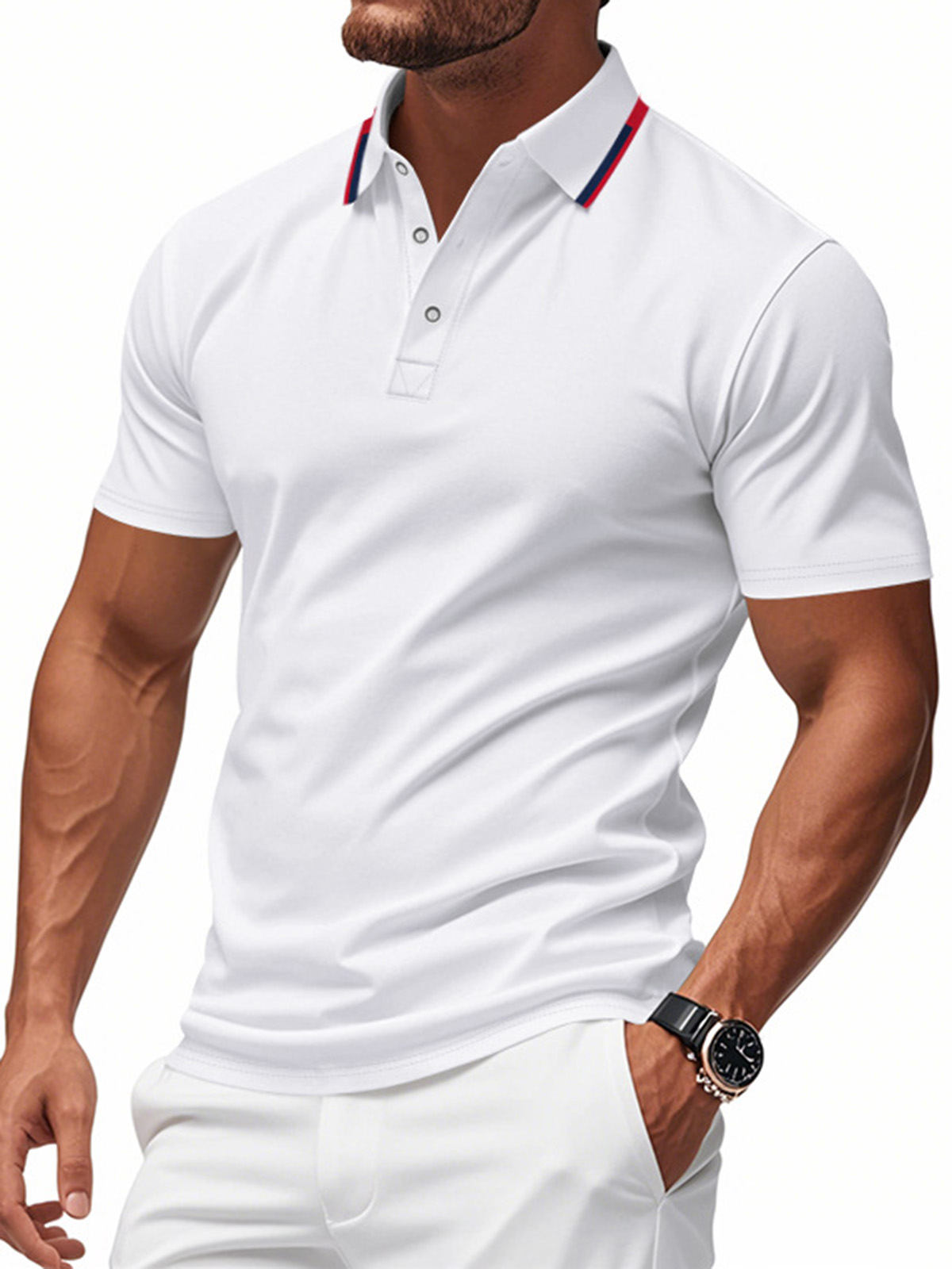 Men's Casual Contrast Color Design Quick-drying Short-sleeved Polo Shirt