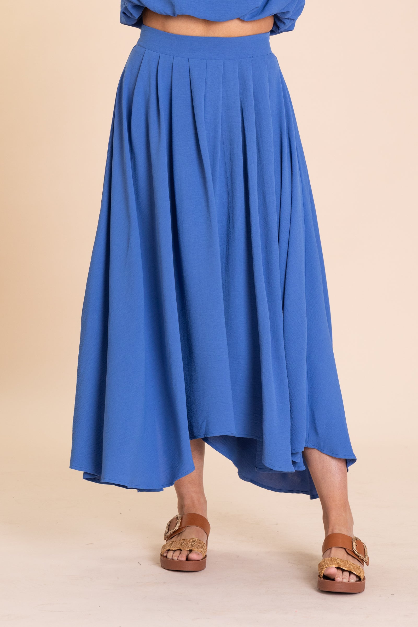 Pastel Blue Box pleated Midi Skirt