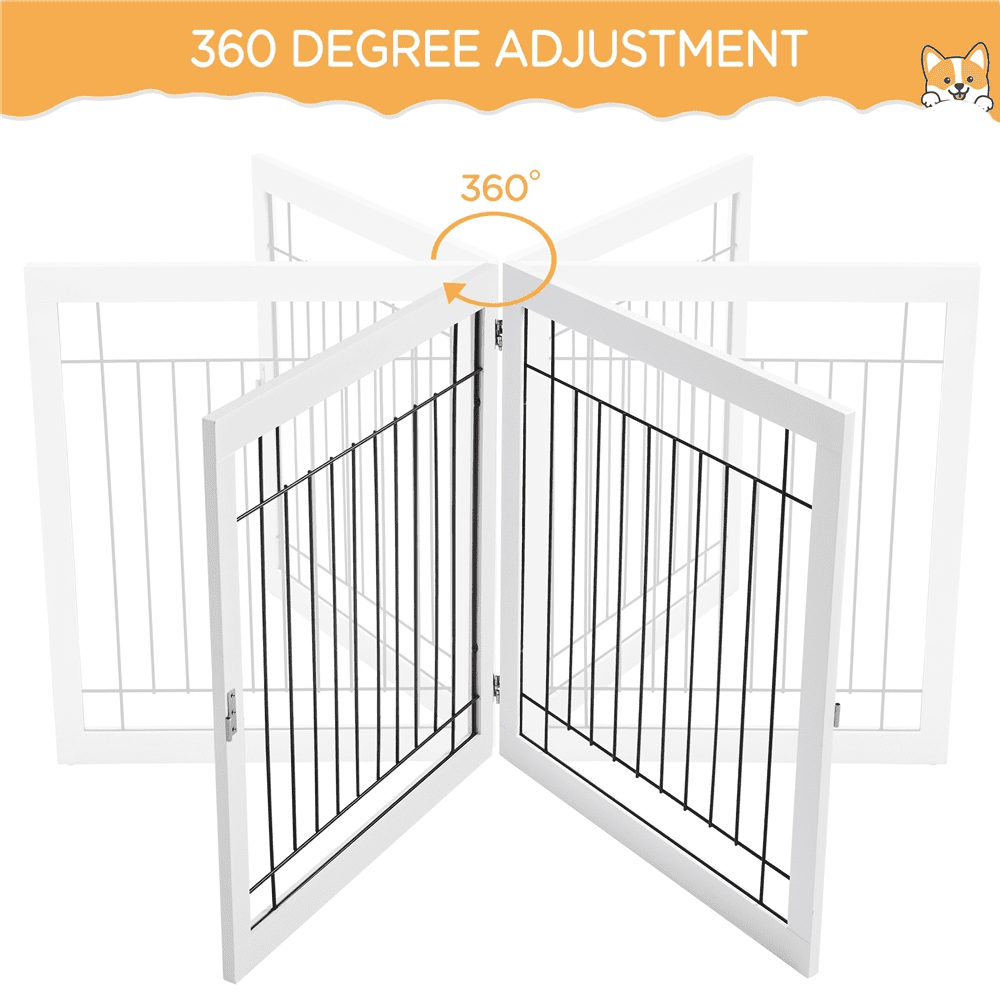 Topeakmart Topeakmart 34″H 6-Panel Foldable Pet Gate Puppy Safety Fence with Door for Dogs， White