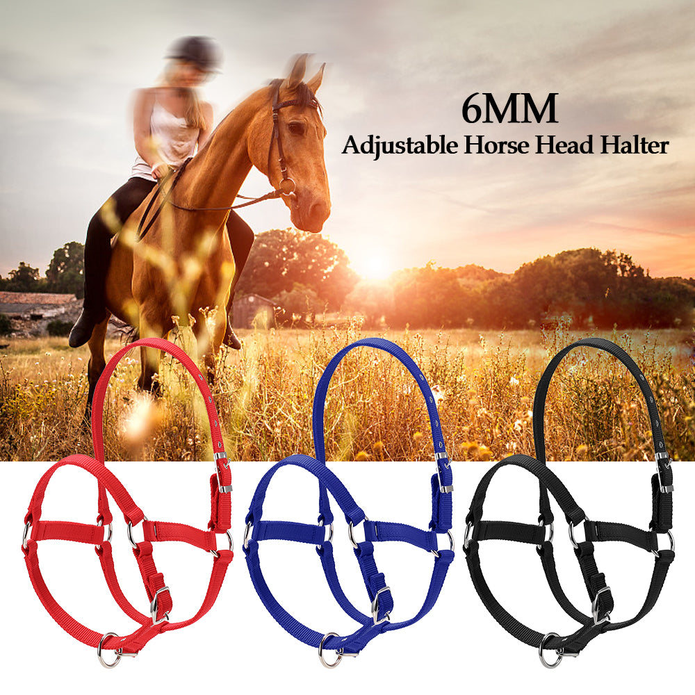 6MM Thickened Horse Head Collar Adjustable Safety Halter Bridle Headcollar