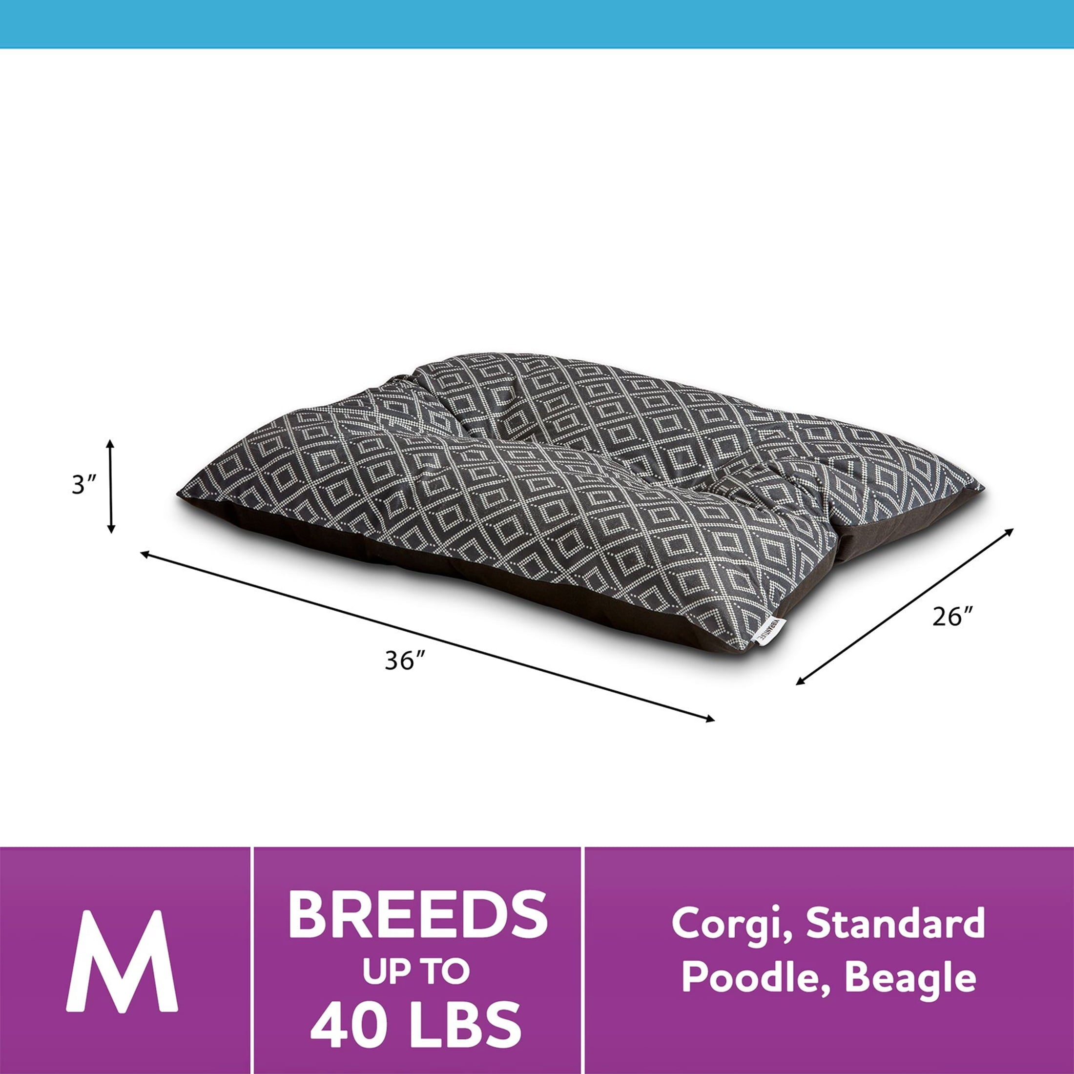 Vibrant Life Tufted Pillow Pet Bed， Medium， Black， 27