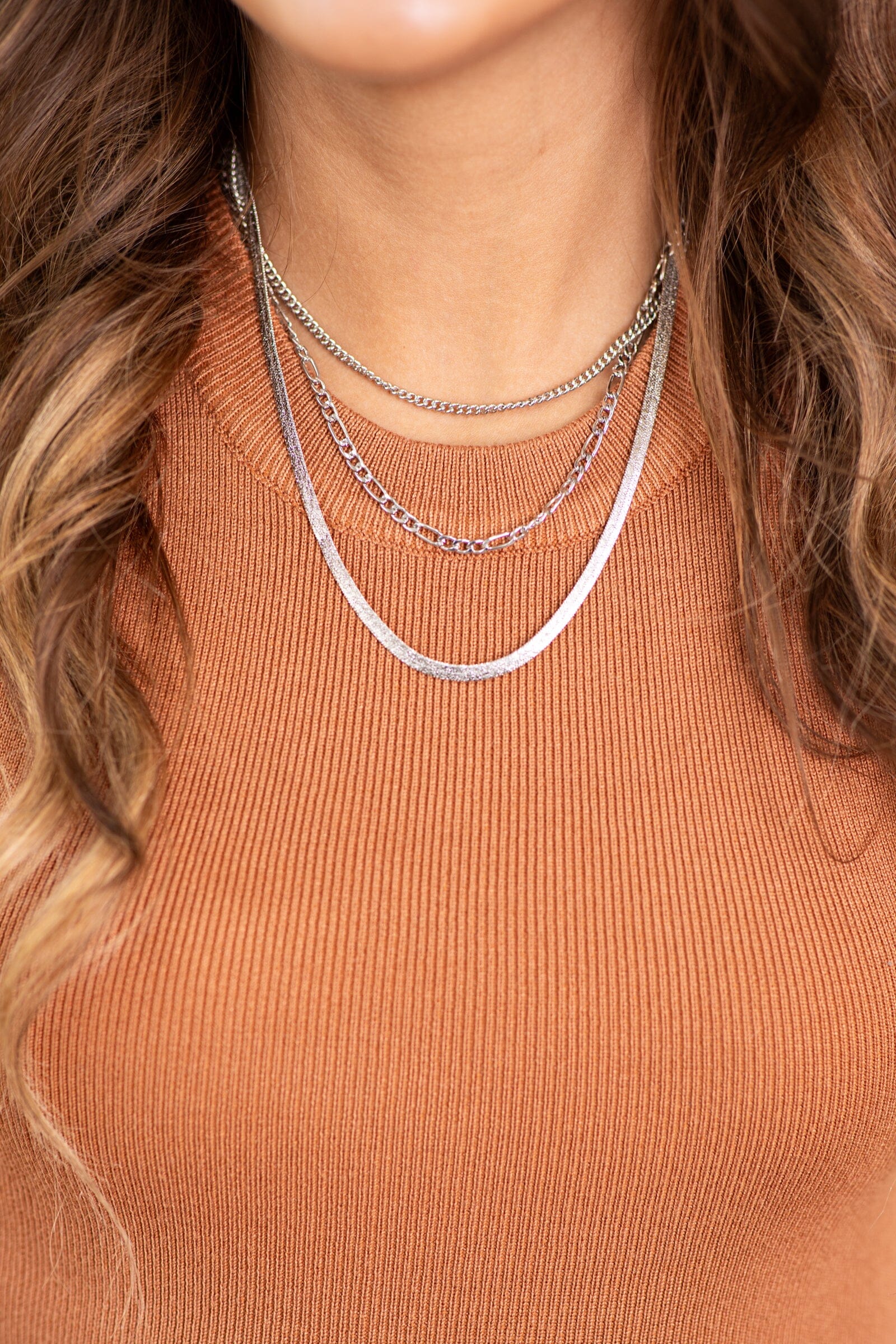 Silver Multi Layer Chain Necklace