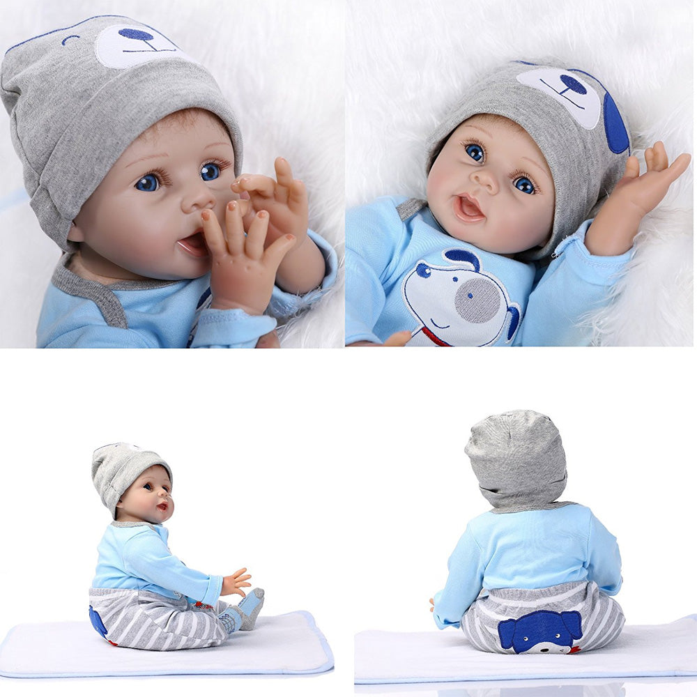 SalonMore 22" Reborn Baby Dolls,Cotton & Silicone Body,Baby Boy Doll for Kids, Blue