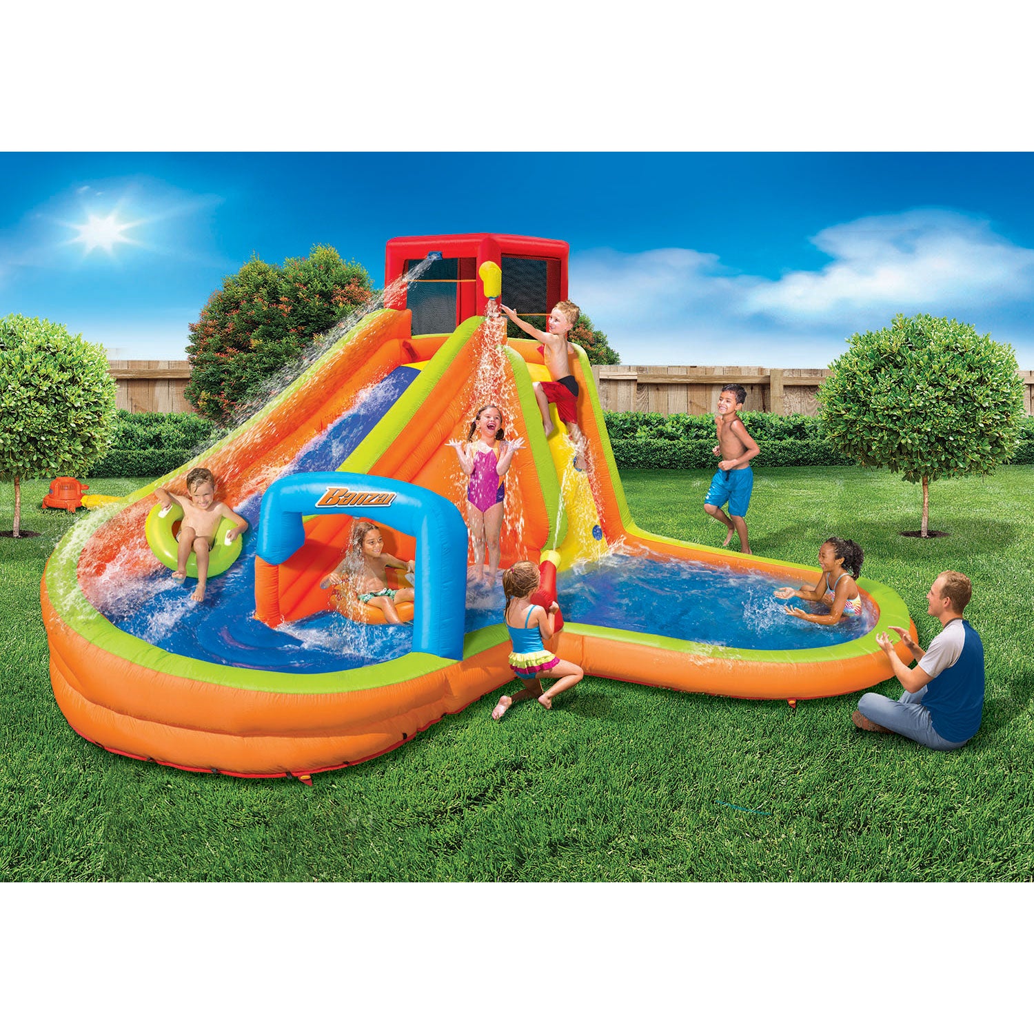 Fun Express Banzai Lazy River Inflatable Outdoor Adventure Water Park Slide and Splash Pool
