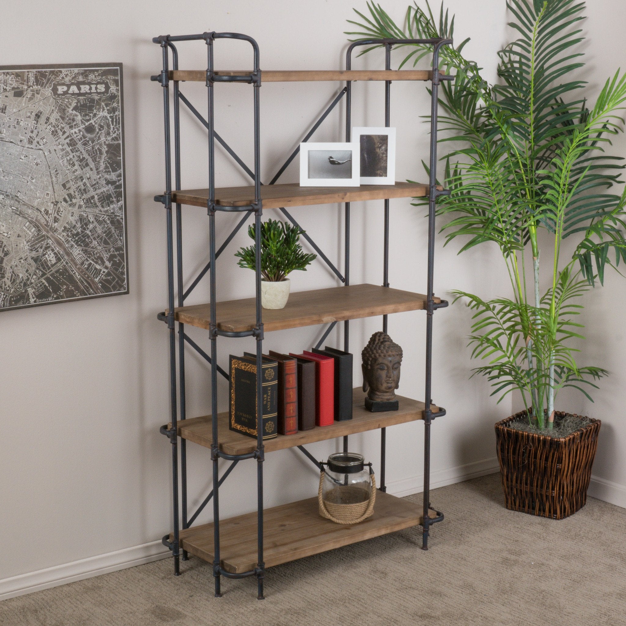 Mercia Industrial Pipe Design 5-Shelf Etagere Bookcase
