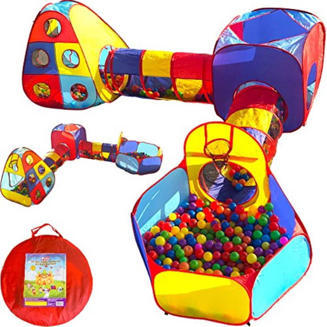 Playz 5pc Kids Playhouse Jungle Gym w/ Pop Up Tents, Tunnels, and Basketball Pit for Boys, Girls, Babies, and Toddlers with Zipper Storage Case for Indoor & Outdoor Use