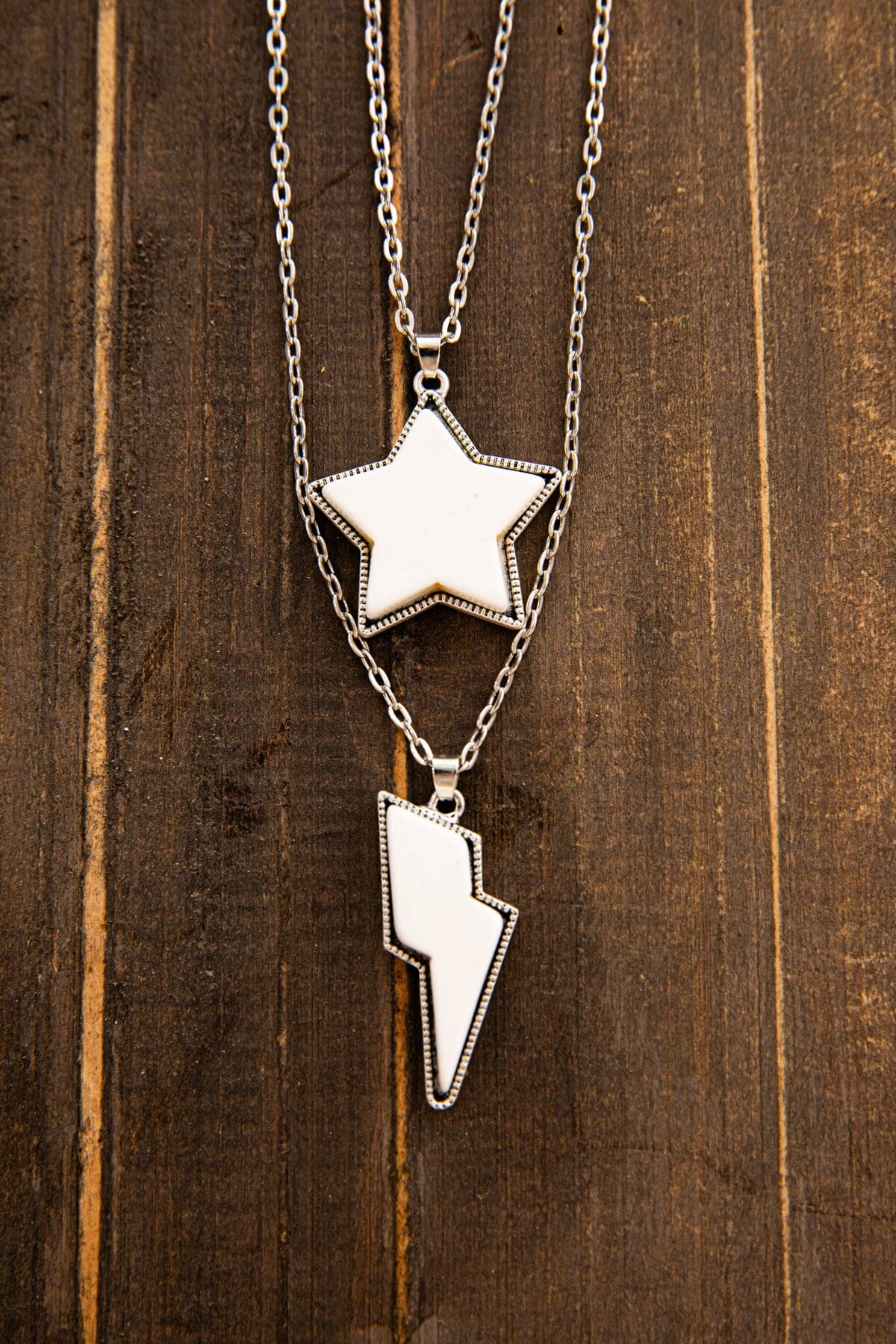 White Lightning Bolt and Star Necklace