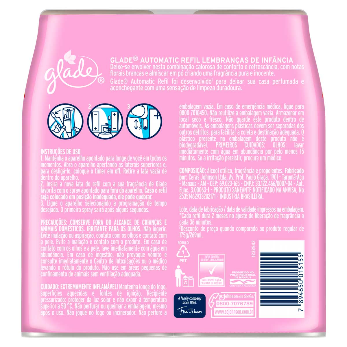 Pack Odorizador de Ambiente Lembrancas de Infancia Glade Automatic Frasco 2 Unidades 260ml Cada Spray Refil Super Oferta