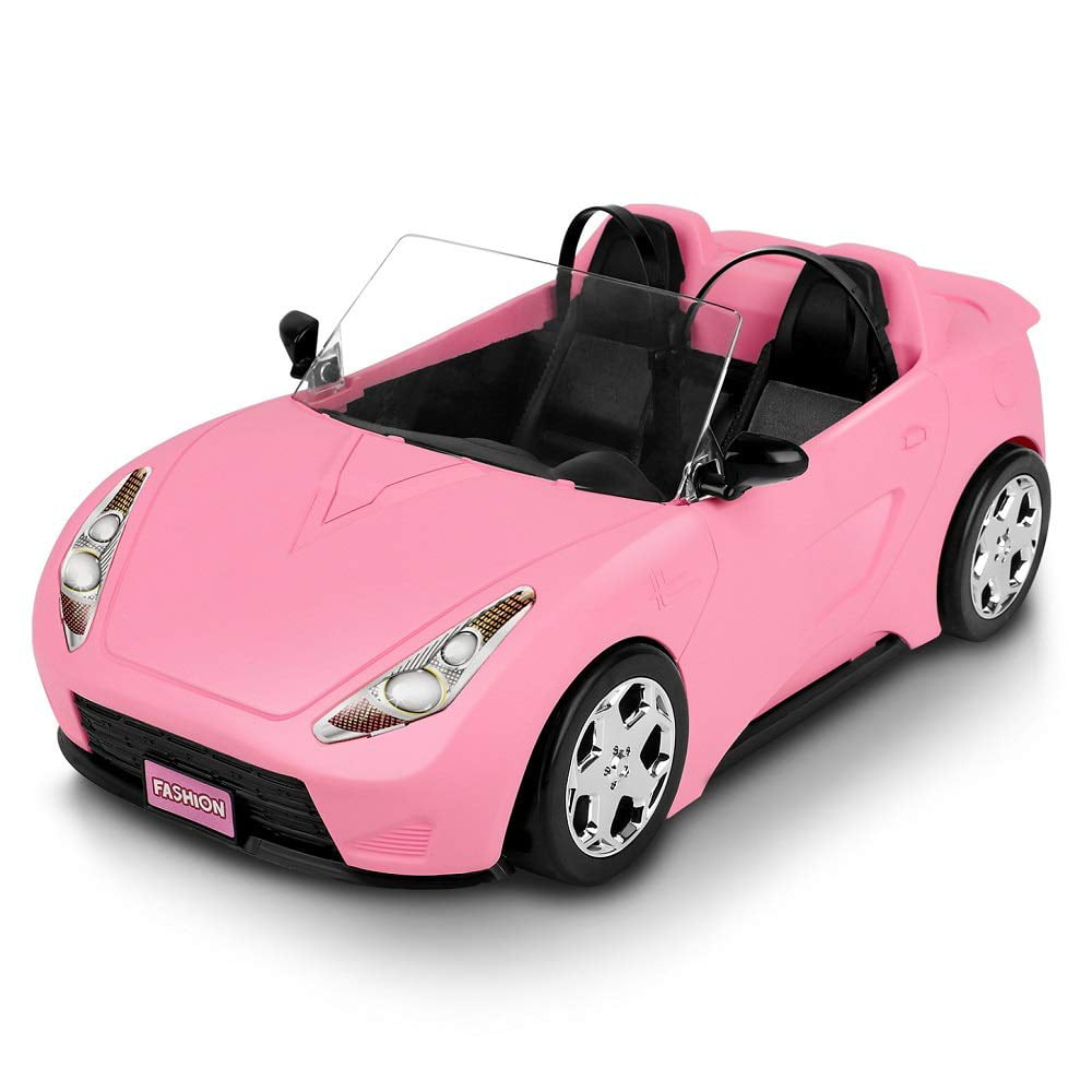 SUPER JOY Convertible Car， Pink Convertible Doll Vehicle with Working Seat Belts Dolls Toy Car for Dolls Accessories Set Great Gift for Girls