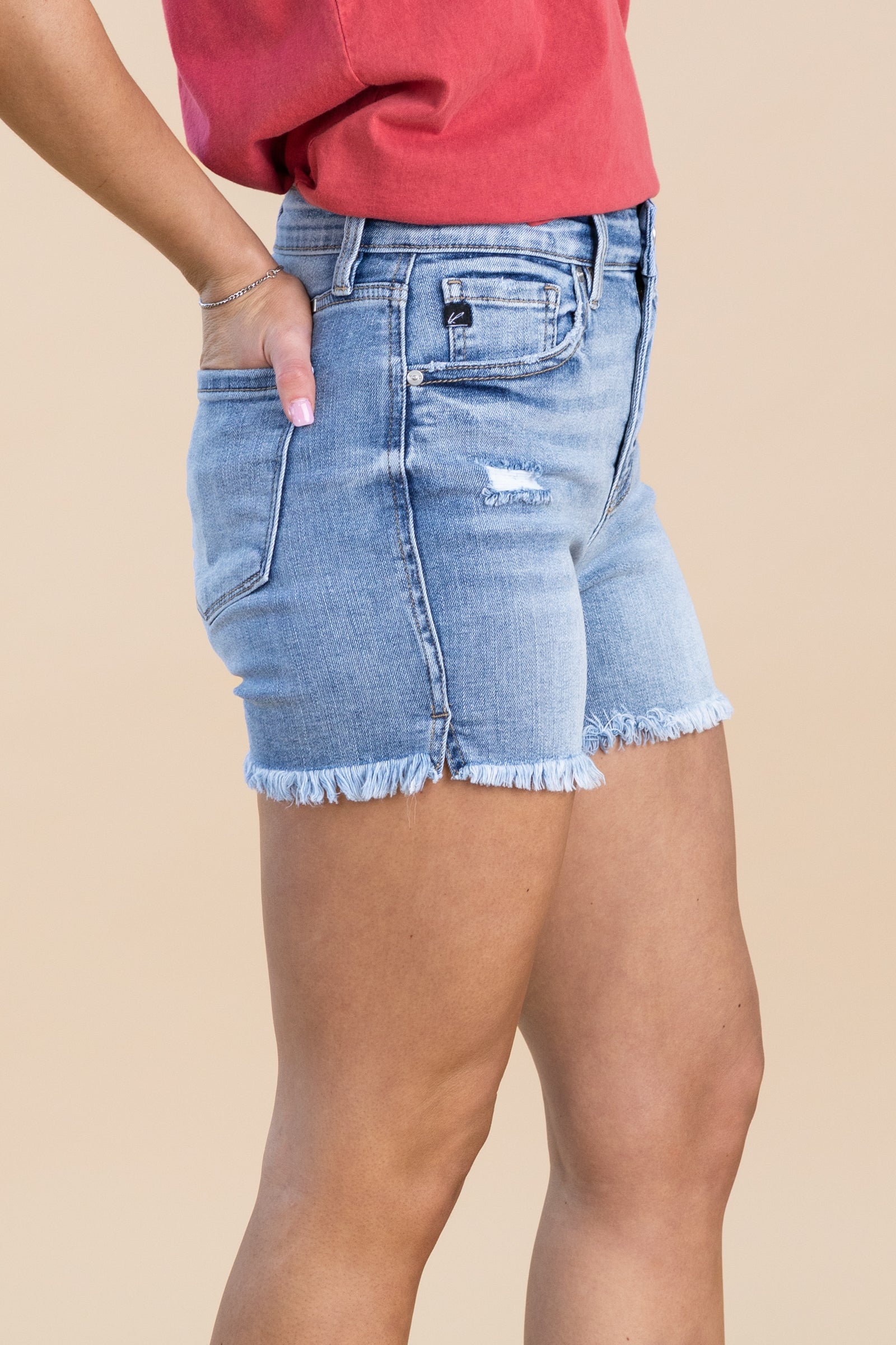 KanCan High Rise Frayed Hem Shorts