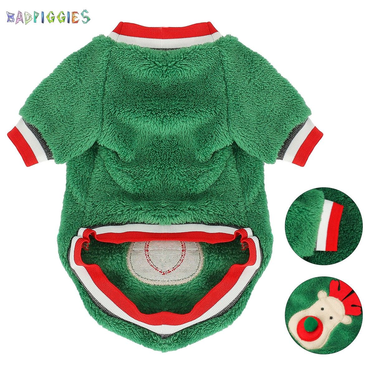 BadPiggies Pet Dog Fleece Sweater Winter Clothes Warm Thickening Coat Jacket Xmas Reindeer Pajamas for Puppy Small Dog Cat (XS， Red)