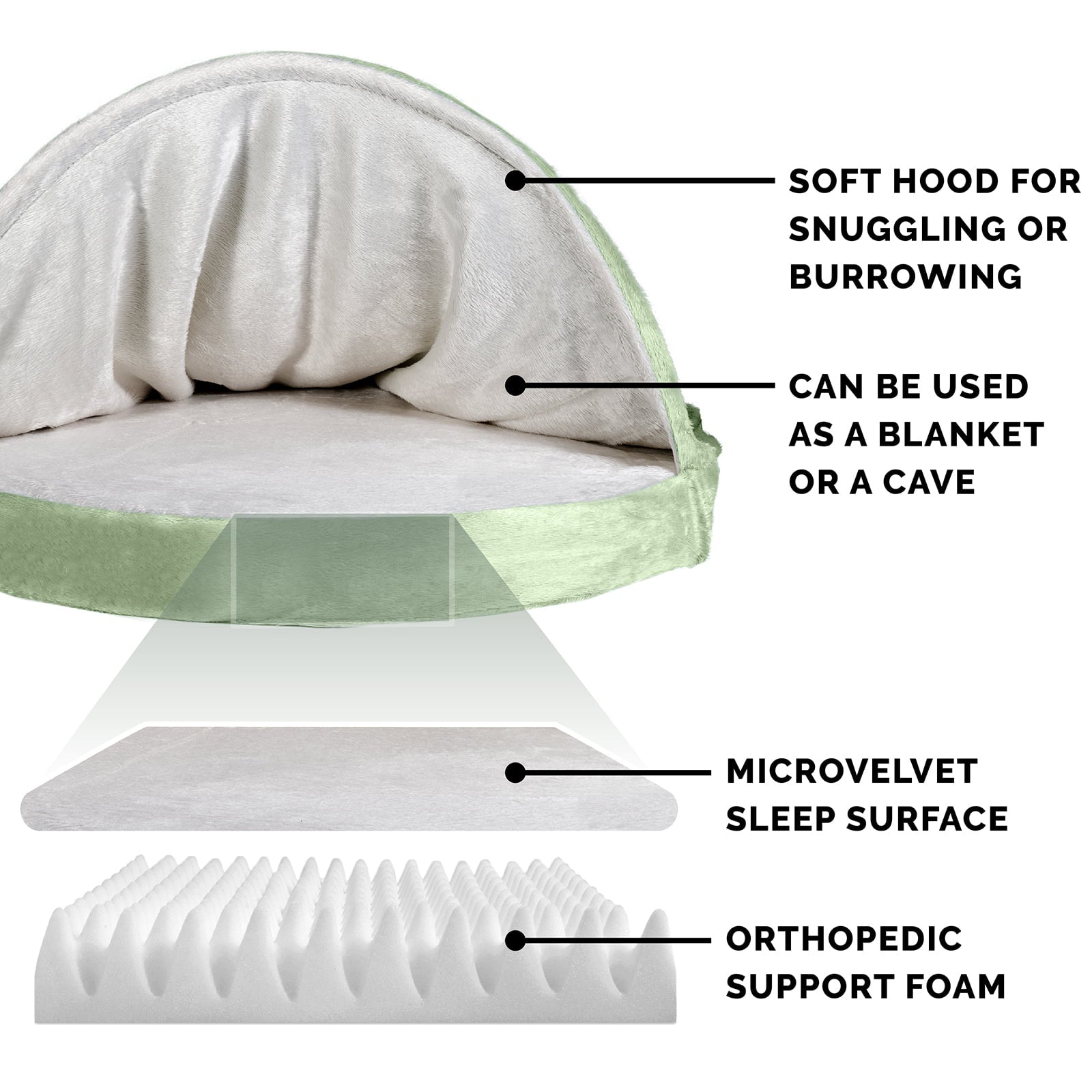 FurHaven | Orthopedic Microvelvet Snuggery Burrow Pet Bed for Dogs and Cats， Sage， 26-Inch