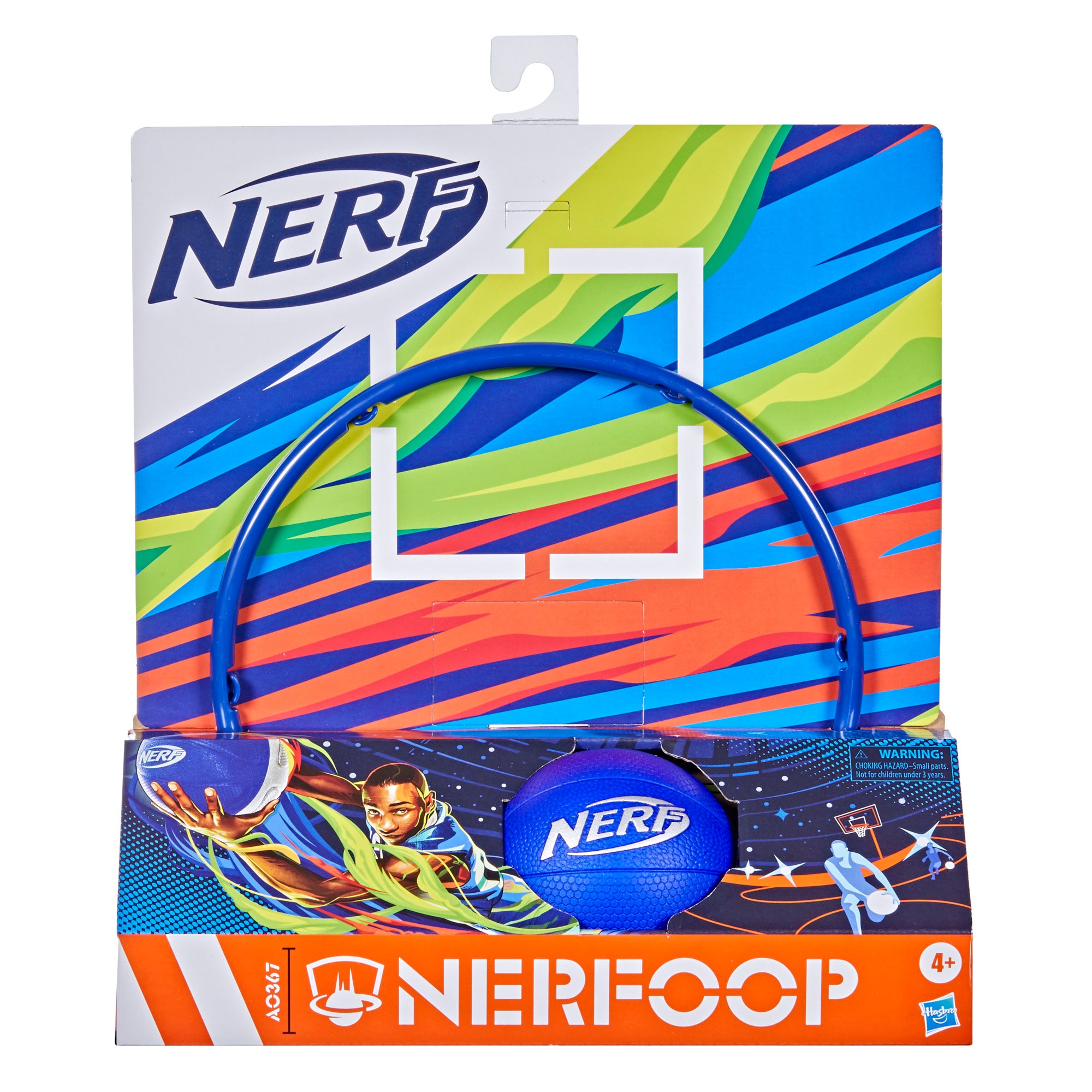 Nerf Nerfoop， The Classic Mini Foam Basketball and Hoop， Hooks On Doors， Blue