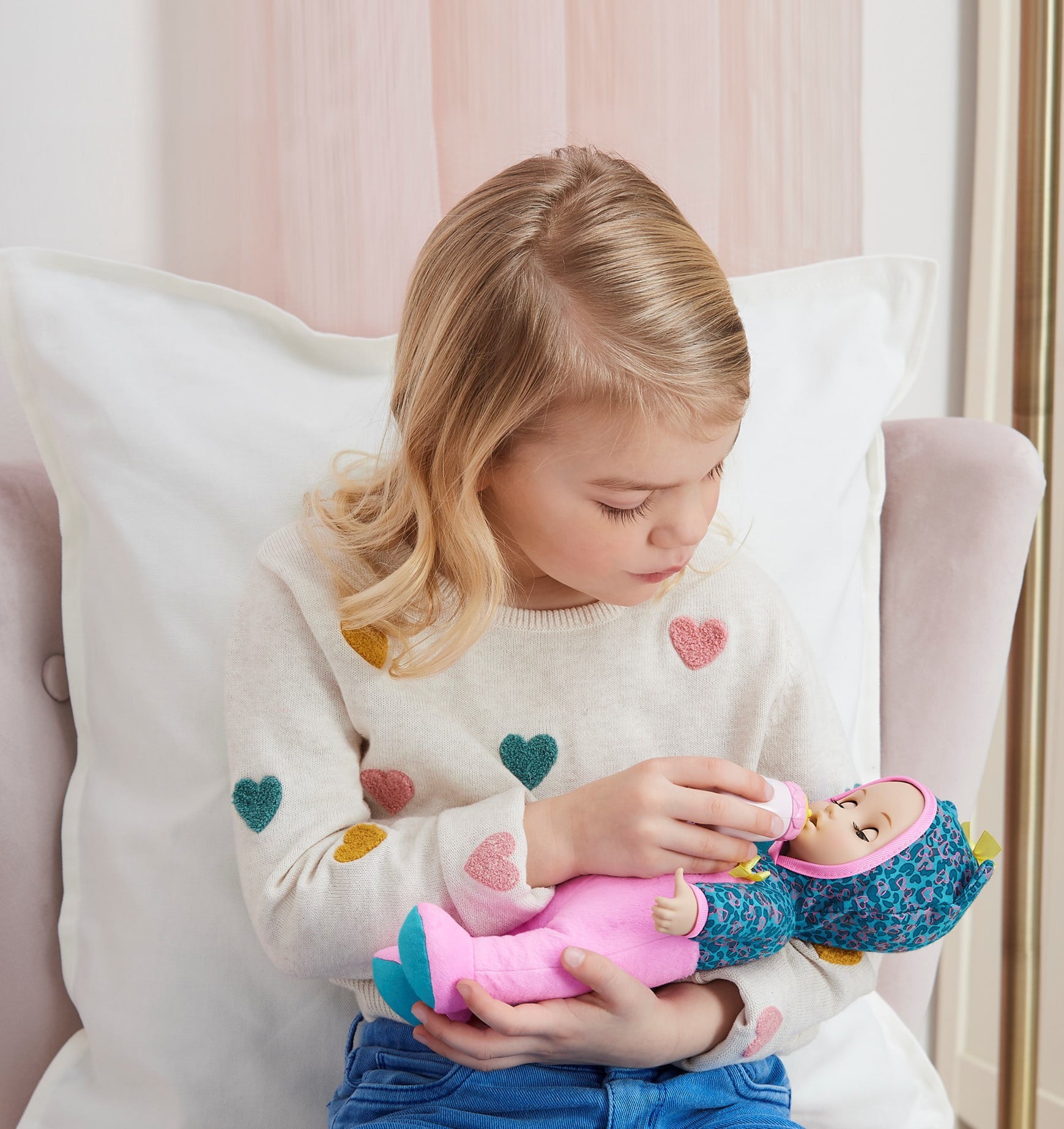 Luvzies by Luvabella, Kitten Onesie 11-inch Cuddly Baby Doll with Bottle Accessory, for Kids Aged 4 and up