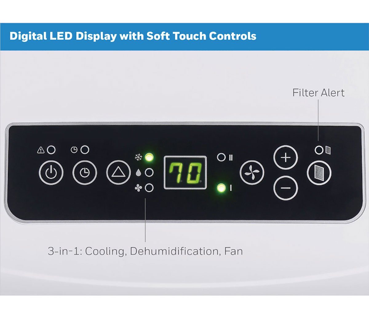 Honeywell 8，000 BTU ASHRAE (4，000 BTU DOE) White/Black Portable Air Conditioner， Dehumidifier and Fan