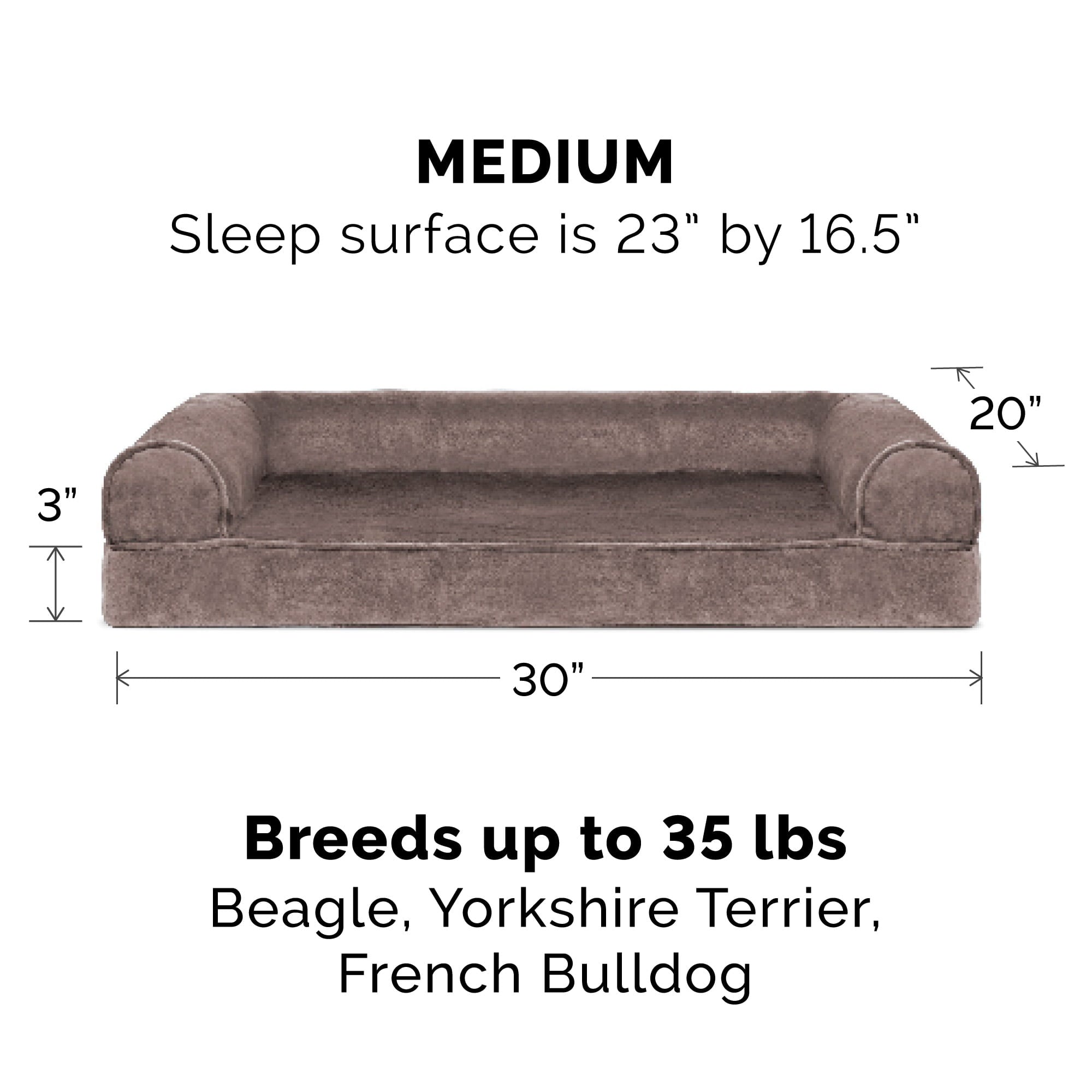 FurHaven Pet Dog Bed | Cooling Gel Memory Foam Orthopedic Faux Fur and Velvet Sofa-Style Couch Pet Bed for Dogs and Cats， Driftwood Brown， Medium