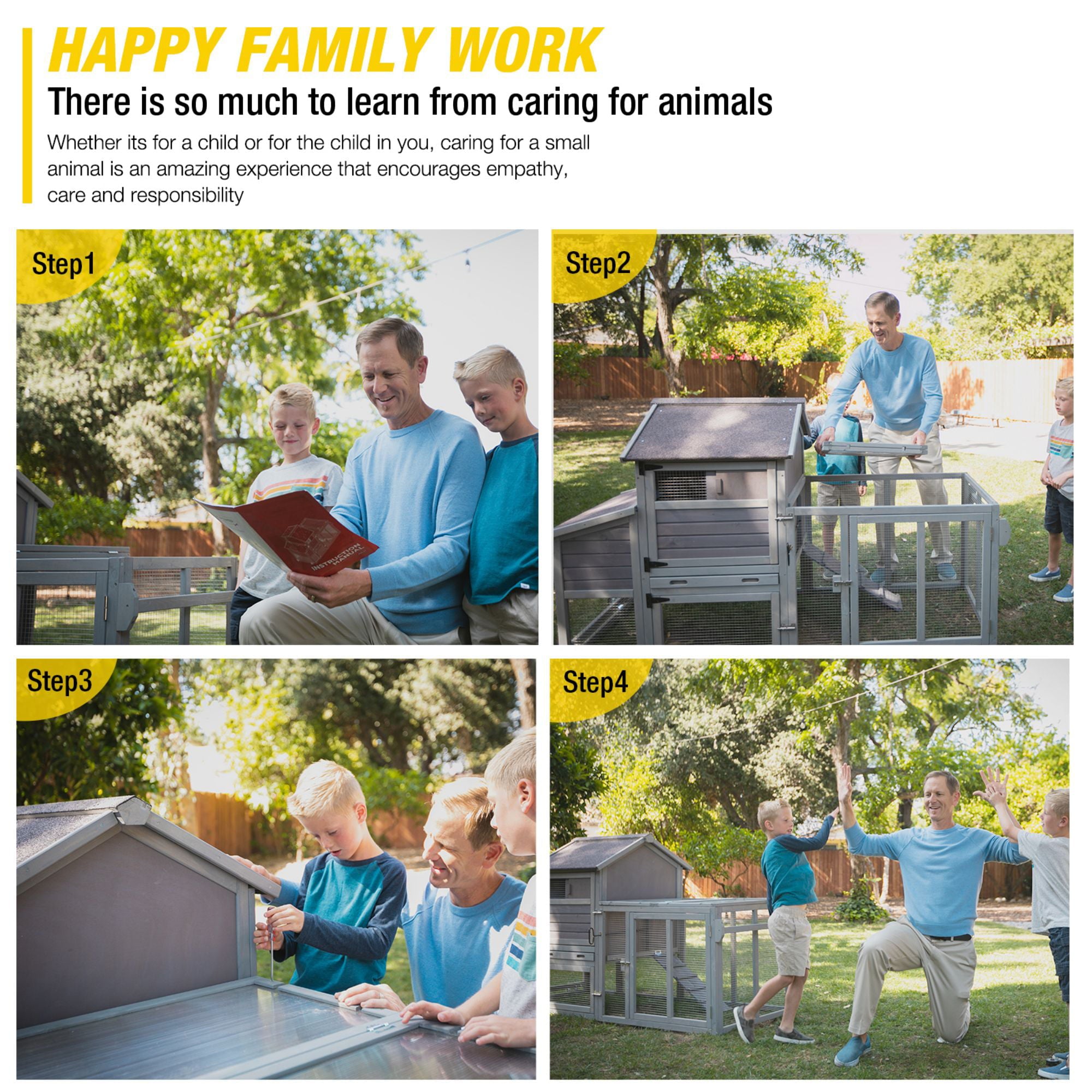 Morgete Wood Chicken Coop with Wheels Large Hen House for 4 Chickens