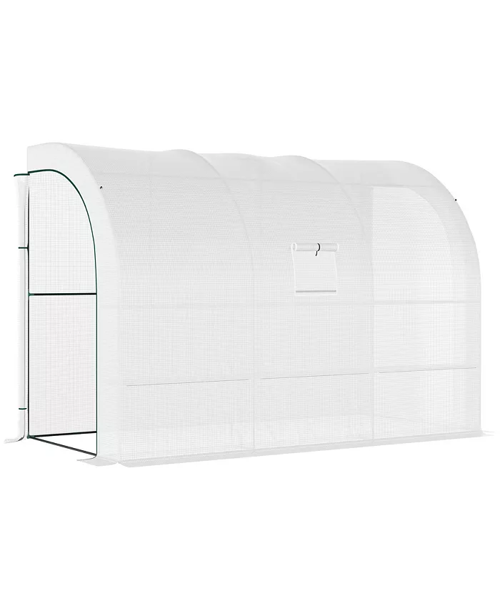 Outsunny Outdoor Garden Greenhouse Nursery w  Windows， Zippered Doors， White