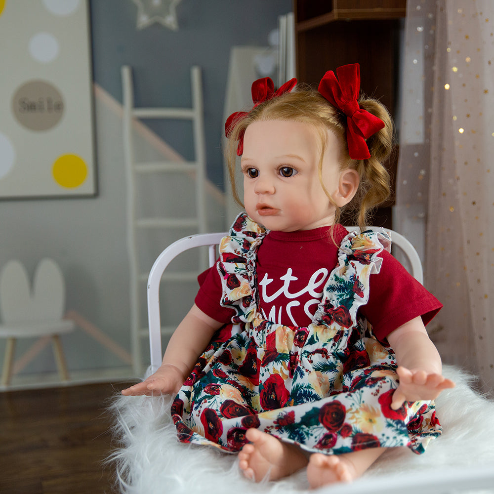 Reborn Baby Dolls 24'' Soft Body Handmade Baby Doll Big Brown Eyes Children Birthday Christmas Gift for 3+ Years